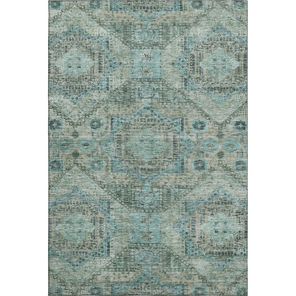 HomeRoots 9' X 12' Sage & Blue Abstract Geometric Area Rug - Durable, Washable, UV-Protected for Family Spaces 708390