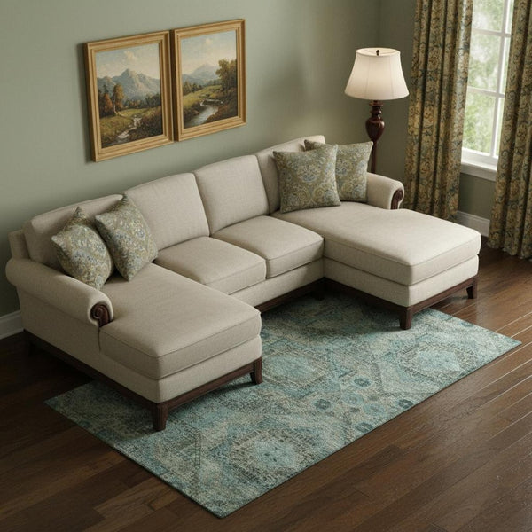 HomeRoots 10' X 14' Sage and Blue Abstract Geometric Area Rug with UV Protection for Stylish Living Spaces 708391