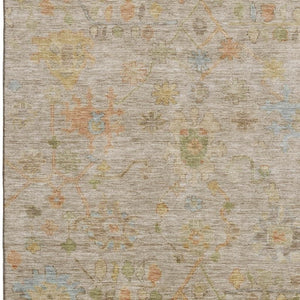 HomeRoots 5' X 8' Floral Washable Area Rug - Beige, Orange & Blue with UV Protection for High-Traffic Areas 708393