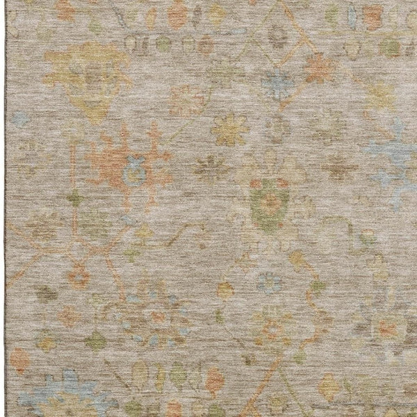 HomeRoots 5' X 8' Floral Washable Area Rug - Beige, Orange & Blue with UV Protection for High-Traffic Areas 708393