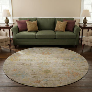 HomeRoots 8' X 10' Beige, Orange & Blue Floral Washable Area Rug - Durable, UV-Protected, Family-Friendly Design! 708395