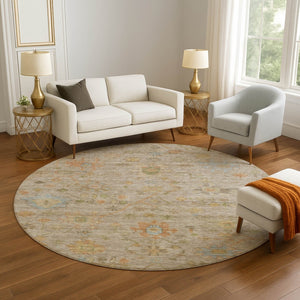 HomeRoots 8' X 10' Beige, Orange & Blue Floral Washable Area Rug - Durable, UV-Protected, Family-Friendly Design! 708395
