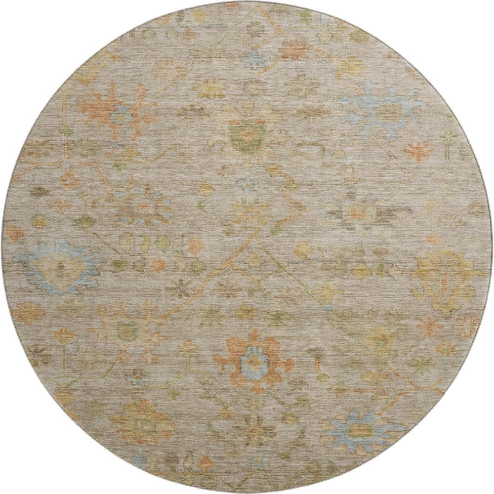 HomeRoots 8' X 10' Beige, Orange & Blue Floral Washable Area Rug - Durable, UV-Protected, Family-Friendly Design! 708395