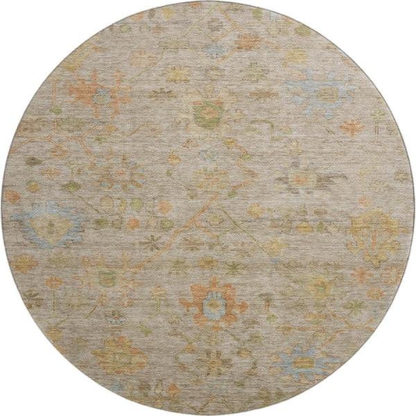 HomeRoots 8' X 10' Beige, Orange & Blue Floral Washable Area Rug - Durable, UV-Protected, Family-Friendly Design! 708395