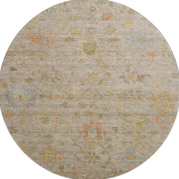 HomeRoots 8' X 10' Beige, Orange & Blue Floral Washable Area Rug - Durable, UV-Protected, Family-Friendly Design! 708395