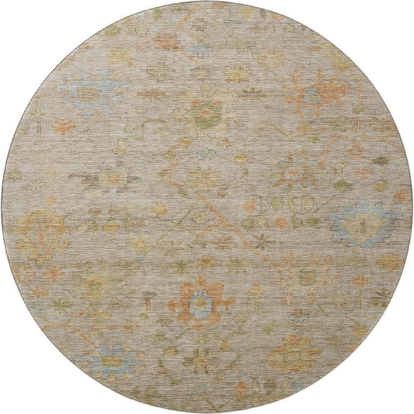 HomeRoots 8' X 10' Beige, Orange & Blue Floral Washable Area Rug - Durable, UV-Protected, Family-Friendly Design! 708395