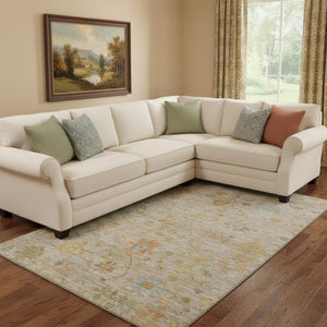HomeRoots 9' X 12' Washable Beige Floral Area Rug with UV Protection - Stain-Resistant, Durable & Elegant Design 708396