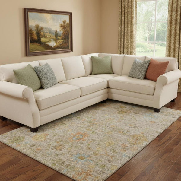 HomeRoots 9' X 12' Washable Beige Floral Area Rug with UV Protection - Stain-Resistant, Durable & Elegant Design 708396