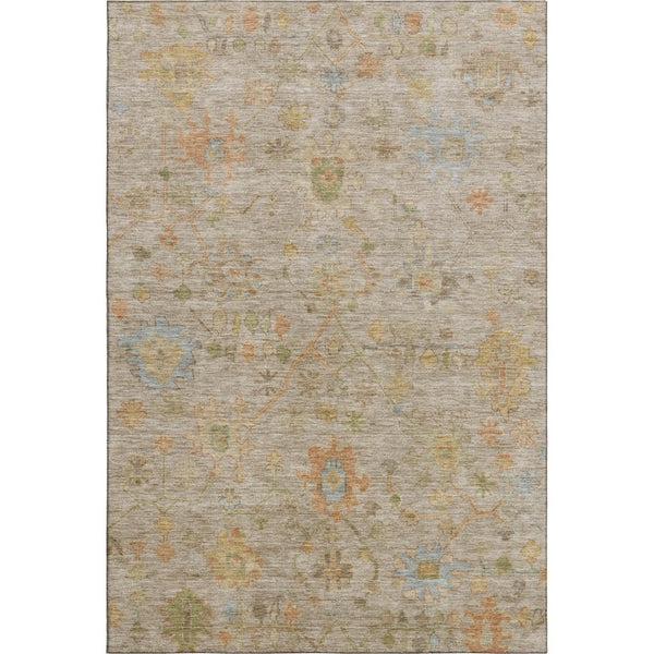 HomeRoots 9' X 12' Washable Beige Floral Area Rug with UV Protection - Stain-Resistant, Durable & Elegant Design 708396