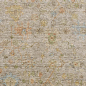 HomeRoots 9' X 12' Washable Beige Floral Area Rug with UV Protection - Stain-Resistant, Durable & Elegant Design 708396