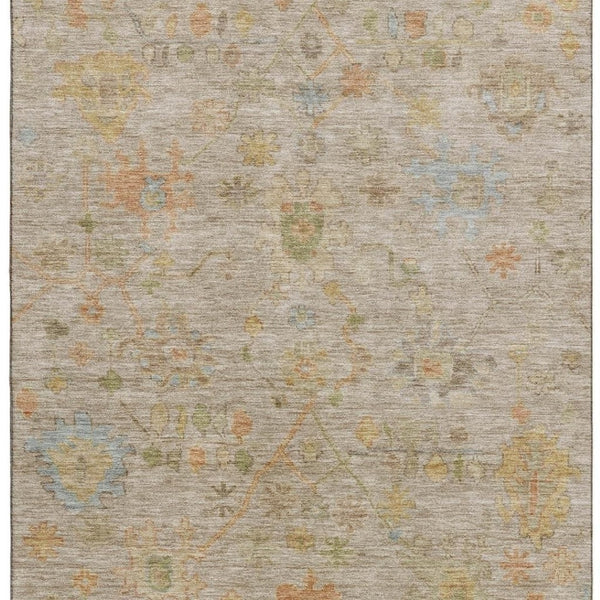 HomeRoots 9' X 12' Washable Beige Floral Area Rug with UV Protection - Stain-Resistant, Durable & Elegant Design 708396