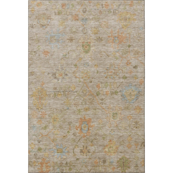 HomeRoots 10' X 14' Floral Area Rug – Beige, Orange & Blue, Washable, UV Protected for Busy Homes & Outdoors 708397
