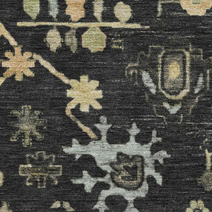 HomeRoots 5' X 8' Washable Black Gold and Blue Floral Area Rug with UV Protection for Kids and Pets' Spaces 708399