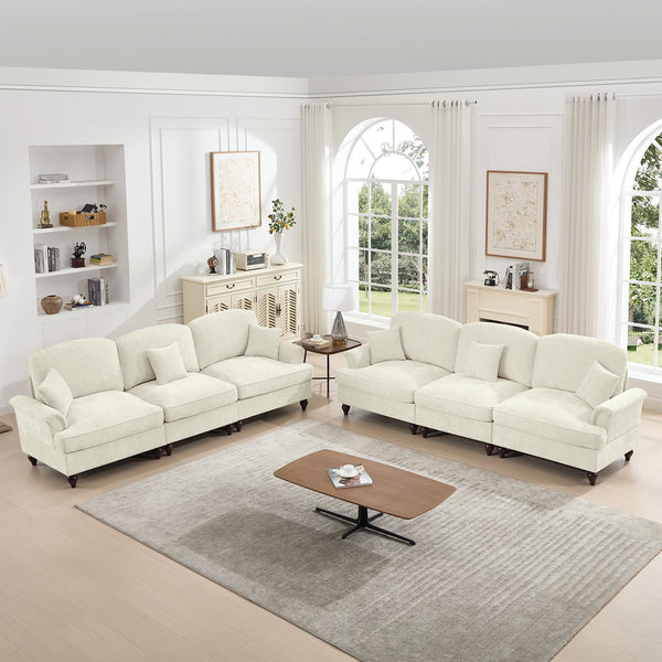English Elm Classic 2 Piece Modular Couch Set: Elegant Chenille Sofa & Loveseat With Dual-Style Ruffle Skirts W3041S00237