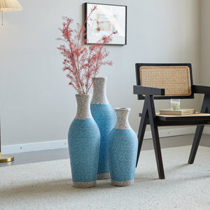 English Elm Desktop PVC Vase Set of 3 Decorative Tall Floor and Table Vases—Modern Durable Artful Accents for Home White+Blue W2796P261477