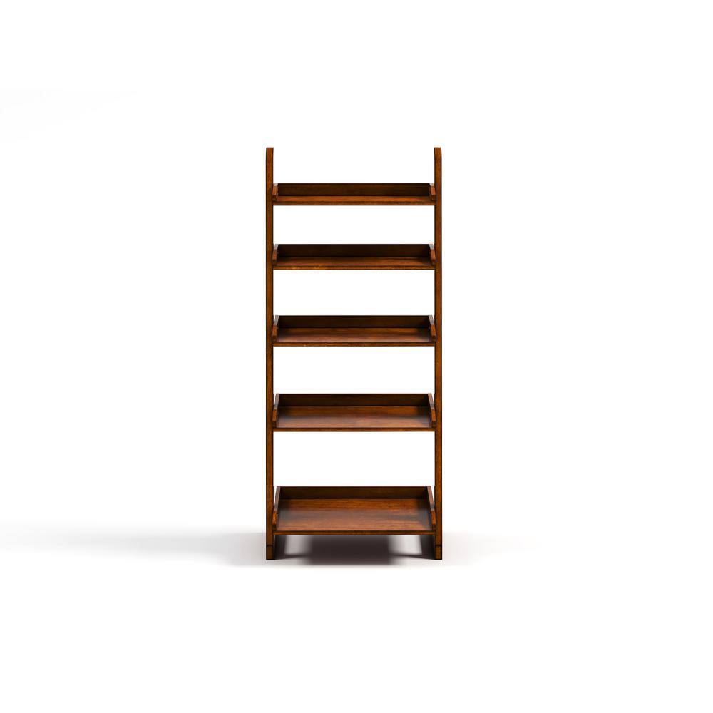 English Elm Stylish Oak Ladder Shelf 5-Tier Display Unit 23"W x 8"D x 42.5"H — Modern Transitional Storage, Easy Assembly B2741P342792