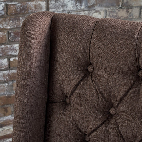 English Elm Dining Chair Set of Two Wingback Button Tufted High Back Birch Leg Upholstered Dark Brown 61539.00DBRN
