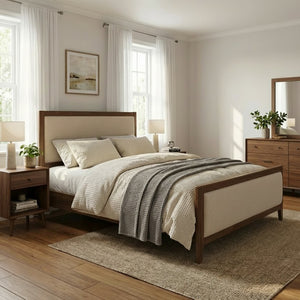 English Elm Ambrogina Coastal Platform Bed Acacia Wood Frame with Soft Upholstered Headboard 70840.00-Q-H_70840.00-Q-P
