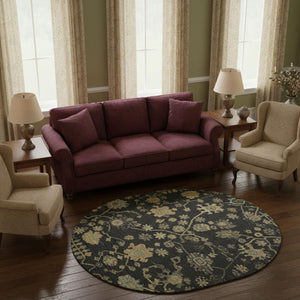 HomeRoots 8' X 10' Elegant Black Gold Blue Floral Washable Area Rug with UV Protection for Homes & Kids 708401