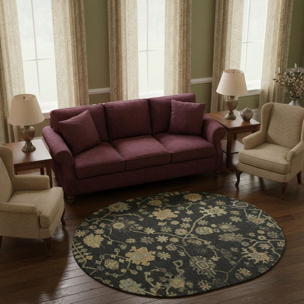 HomeRoots 8' X 10' Elegant Black Gold Blue Floral Washable Area Rug with UV Protection for Homes & Kids 708401