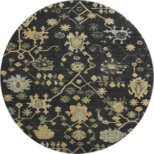 HomeRoots 8' X 10' Elegant Black Gold Blue Floral Washable Area Rug with UV Protection for Homes & Kids 708401