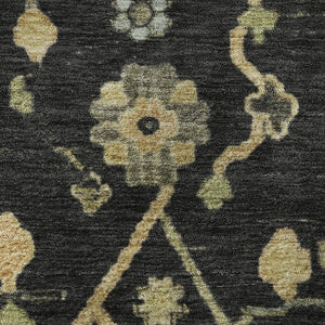 HomeRoots 8' X 10' Elegant Black Gold Blue Floral Washable Area Rug with UV Protection for Homes & Kids 708401