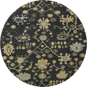 HomeRoots 8' X 10' Elegant Black Gold Blue Floral Washable Area Rug with UV Protection for Homes & Kids 708401