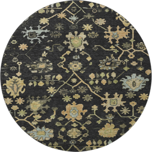 HomeRoots 8' X 10' Elegant Black Gold Blue Floral Washable Area Rug with UV Protection for Homes & Kids 708401