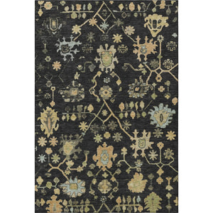 HomeRoots 9' X 12' Washable Floral Area Rug in Black, Gold & Blue with UV Protection for High-Traffic Spaces 708402