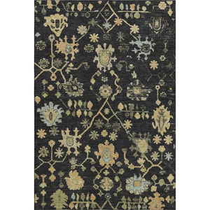 HomeRoots 10' X 14' Elegant Black Gold and Blue Floral Washable Area Rug with UV Protection for Family Homes 708403