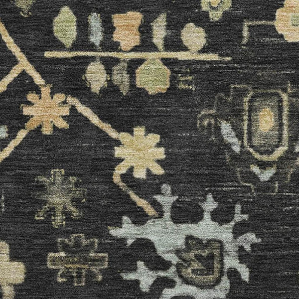 HomeRoots 10' X 14' Elegant Black Gold and Blue Floral Washable Area Rug with UV Protection for Family Homes 708403