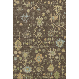 HomeRoots 5' X 8' Brown Gold Blue Floral Area Rug - Washable, UV Protected, Stain Resistant, Pet-Friendly Design 708405