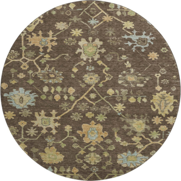 HomeRoots 8' X 10' Floral Area Rug in Brown, Gold & Blue - Washable, UV Protected, Durable, Stain-Resistant! 708407