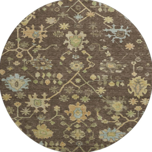 HomeRoots 8' X 10' Floral Area Rug in Brown, Gold & Blue - Washable, UV Protected, Durable, Stain-Resistant! 708407
