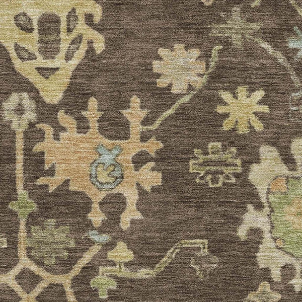 HomeRoots 9' X 12' Floral Area Rug in Brown, Gold & Blue - Washable, UV Protected, Stain Resistant, Durable Design 708408