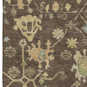 HomeRoots 9' X 12' Floral Area Rug in Brown, Gold & Blue - Washable, UV Protected, Stain Resistant, Durable Design 708408
