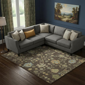 HomeRoots 10' X 14' Floral Area Rug in Brown, Gold & Blue - Durable, Stain-Resistant, UV-Protected Design! 708409