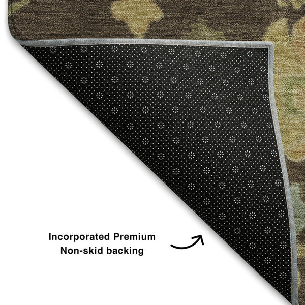 HomeRoots 10' X 14' Floral Area Rug in Brown, Gold & Blue - Durable, Stain-Resistant, UV-Protected Design! 708409