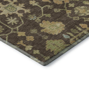 HomeRoots 10' X 14' Floral Area Rug in Brown, Gold & Blue - Durable, Stain-Resistant, UV-Protected Design! 708409