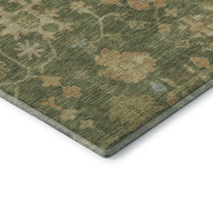 HomeRoots 5' X 8' Washable Floral Area Rug in Fern Green, Gold & Blue – Stain Resistant with UV Protection 708411