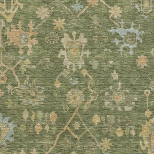 HomeRoots 5' X 8' Washable Floral Area Rug in Fern Green, Gold & Blue – Stain Resistant with UV Protection 708411