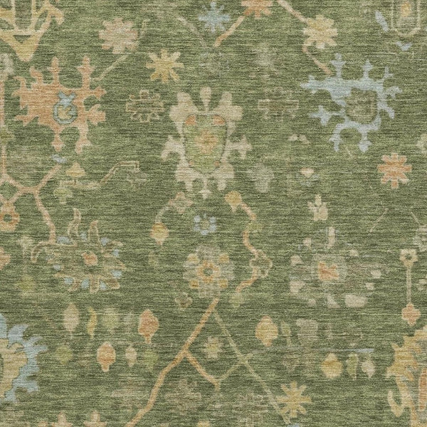HomeRoots 5' X 8' Washable Floral Area Rug in Fern Green, Gold & Blue – Stain Resistant with UV Protection 708411