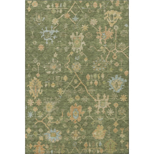 HomeRoots 5' X 8' Washable Floral Area Rug in Fern Green, Gold & Blue – Stain Resistant with UV Protection 708411