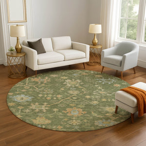 HomeRoots 8' X 10' Washable Floral Area Rug – Fern Green, Gold & Blue with UV Protection for High Traffic Homes 708413