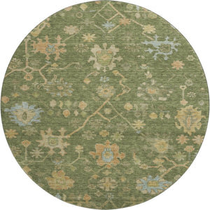 HomeRoots 8' X 10' Washable Floral Area Rug – Fern Green, Gold & Blue with UV Protection for High Traffic Homes 708413