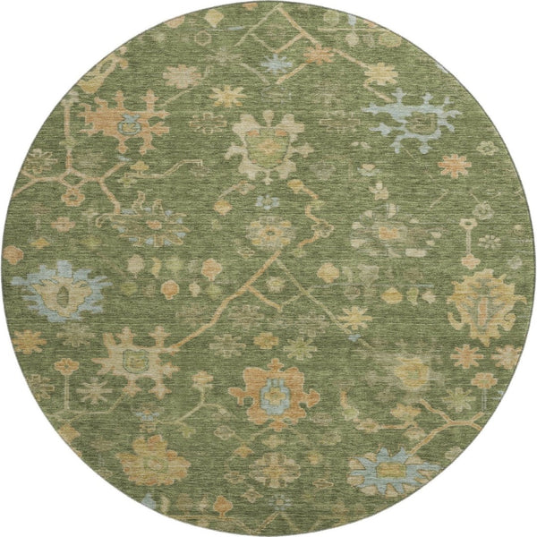 HomeRoots 8' X 10' Washable Floral Area Rug – Fern Green, Gold & Blue with UV Protection for High Traffic Homes 708413