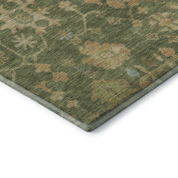 HomeRoots 8' X 10' Washable Floral Area Rug – Fern Green, Gold & Blue with UV Protection for High Traffic Homes 708413
