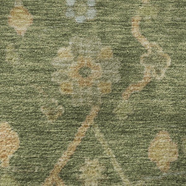 HomeRoots 8' X 10' Washable Floral Area Rug – Fern Green, Gold & Blue with UV Protection for High Traffic Homes 708413