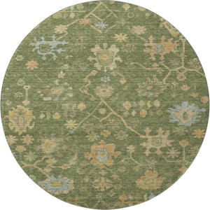 HomeRoots 8' X 10' Washable Floral Area Rug – Fern Green, Gold & Blue with UV Protection for High Traffic Homes 708413