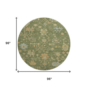 HomeRoots 8' X 10' Washable Floral Area Rug – Fern Green, Gold & Blue with UV Protection for High Traffic Homes 708413